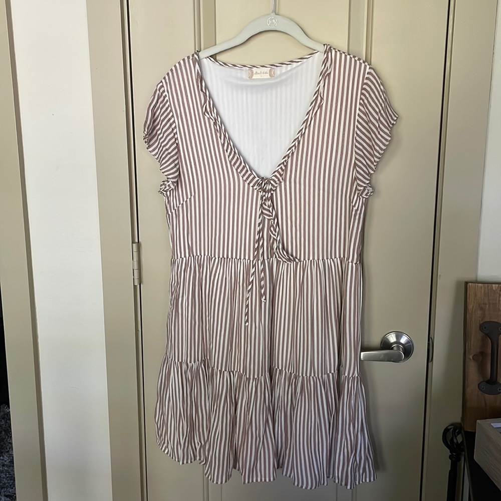 Altar’d state ruffle mini dress (taupe/white)